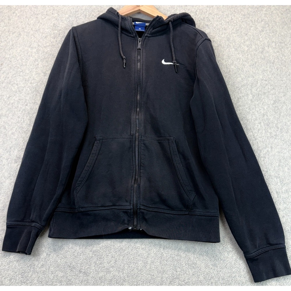 Nike Club Unisex Full-Zip Hoodie Black Fleece Swoosh Logo Classic Pockets S